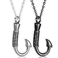 Collier de crémation en acier inoxydable en forme d'hameçon de pêche pour cendres, bijou urne, pendentif commémoratif, souvenir pour hommes