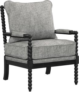 Silla de acento <span class=keywords><strong>Eliza</strong></span> con respaldo de espiga, tela gris carbón y madera negra, muebles para el hogar - Product Image 5