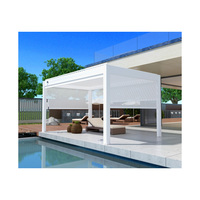 Pergolas de jardin motorisées rétractables modernes et simples en alliage d'aluminium, avec pare-soleil en PVC électrique à LED, blanc, 1 ensemble