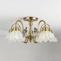 Lustre vintage américain en verre givré à pétales, luminaire de plafond semi-encastré en laiton pour chambre à coucher