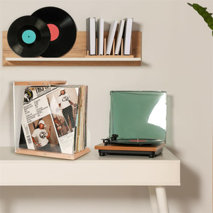 Estante de madera maciza para discos de vinilo, libros, revistas, organización de archivos de escritorio para <span class=keywords><strong>el</strong></span> hogar, caja de almacenamiento de exhibición transparente - Product Image 5