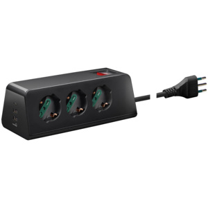 Desk <b>Socket</b> 3 <b>Universal</b> Outlets 3 USB Ports S11 Black Power Strip - Product Image 1