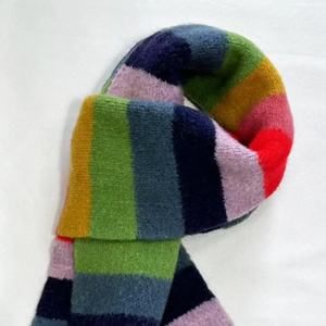 Hiver Filles Boucle Fil Horizontal Stripe Rainbow Colorful Scarf Female Warm Color Blocking Blanket Cashmere Fringed Pompom Scarf - Product Image 4