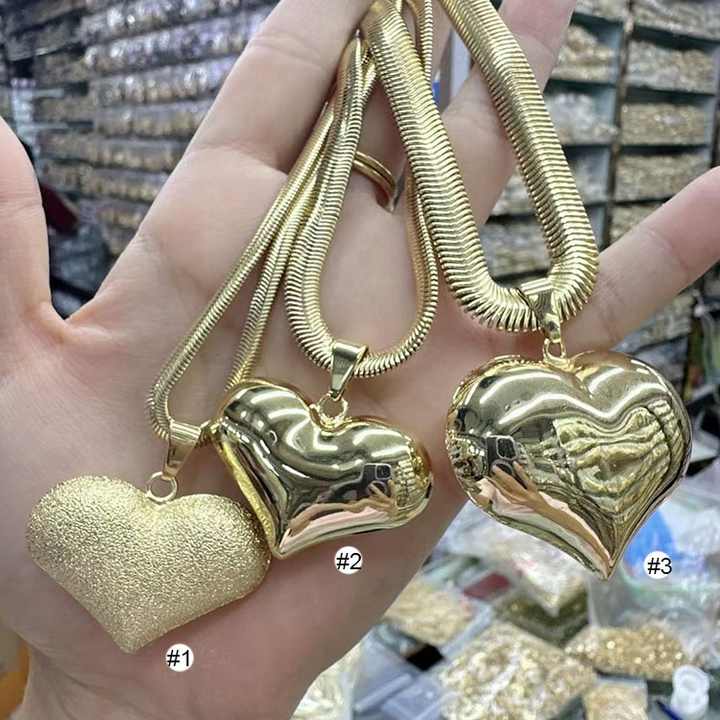 NM1312 Large Big Chunky 18k Shiny Matte Gold Plated Heart Pendant