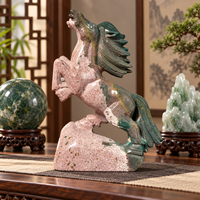 Sculpture de cheval en jaspe océanique, cristal poli, figurine décorative en pierre pour la maison, le bureau, la collection ou comme cadeau