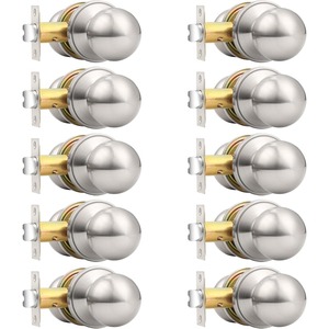 Probrico Maniglie per Porte Interne Rotonde in Nichel Spazzolato, per Corridoio e Armadio, Serratura Senza Chiave, Confezione da 10 - Product Image 1