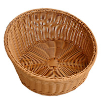 Trendy ronde PP rotan handgemaakte waterdichte fruitmand met schuine rand, geweven opbergmand voor fruit en snacks.