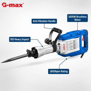 HERZO Demolition Jack Hammers <span class=keywords><strong>50J</strong></span> Herramientas de construcción 1850RPM Hammer Drill 1600W - Product Image 2