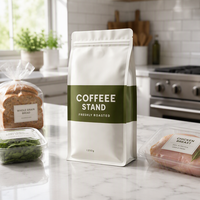 Sachet de café à huit soudures latérales, pochette mate autoportante, imprimé sur mesure, qualité alimentaire, refermable avec fermeture éclair, pour emballage de grains de café