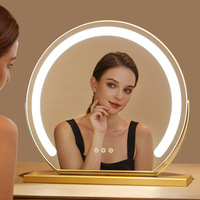 Miroir de maquillage lumineux LED pliable à une seule face avec cadre en métal chromé, haut de gamme, pour le bureau