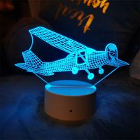 Veilleuse romantique en forme d'avion à illusion 3D créative avec base tactile LED pour décorer les cadeaux d'anniversaire