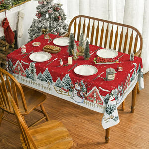 Nappe de noël hiver bonhomme de neige maison arbres de noël rouge lavable <span class=keywords><strong>couverture</strong></span> de Table imperméable pour fête pique-nique dîner décor - Product Image 4