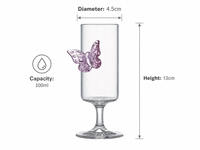 Verre à cocktail papillon de luxe 100 ml avec pied, flûte élégante, gobelet à dessert, verres de bar en borosilicate de haute qualité