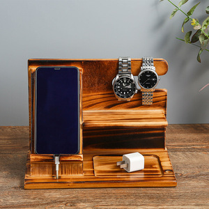 Support de présentation en bois, support pour téléphone portable, organisateur de bureau multifonctionnel pour montres et porte-clés, artisanat en bois massif - Product Image 5