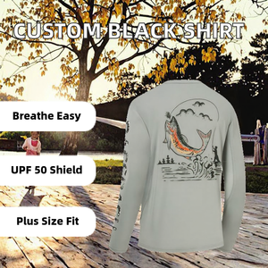 Camisa de Pesca para Hombre, Negra, Personalizada de Fábrica, Transpirable, UPF 50, 100% Poliéster, Tallas Grandes, Marca New Journey, Servicio OEM - Product Image 2