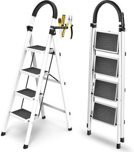 Échelle pliante 4 marches en acier inoxydable, portable, pour la maison, la cuisine, le garage - Product Image 1