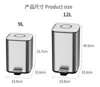 Cubo de Basura de Pedal de Alta Calidad Haoshiduo Serie MIYA, 9L 12L, Abierto, de Acero Inoxidable, Tipo de Presión, Ecológico para Uso Doméstico