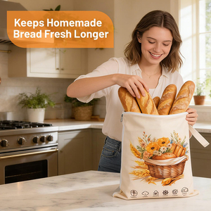 ถุงใส่ขนมปังแบบซิปทรงตัวแอล ปลอดภัยสำหรับช่องแช่แข็ง ระบายอากาศได้ดี ทำจากผ้าฝ้ายเคลือบขี้ผึ้ง สำหรับขนมปังซาวโดว์ ถุงใส่ขนมปังแบบใช้ซ้ำได้สำหรับขนมปังโฮมเมด แพ็ค 2 ชิ้น - Product Image 6