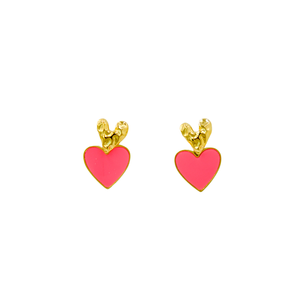 Pendientes de Moda con Forma de Corazón, Esmalte Rosa, Chapado en Oro, Acero Inoxidable 316L, Joyería Sostenible y Resistente - Product Image 1