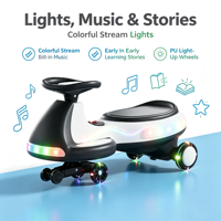Voiture à pédales électrique 12V pour enfants, quatre roues, batterie rechargeable, anti-retournement, lumières LED clignotantes, musique