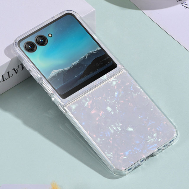 Flip Phone Case Motorola Razr 40 Ultra 2022 5G Gradient Seashell Clear TPU Shockproof Foldable Transparent Design SJK111 for