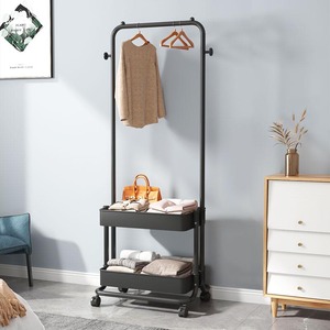 Clothes <b>Rack</b> Combination Double Layer Iron Floor Standing Coat <b>Rack</b> With Storage <b>Shelf</b> For Bedroom Wardrobe Organization - Product Image 3