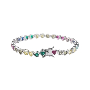 Europäischer und Amerikanischer Beliebter Hip-Hop-Schmuck Messing-Armband mit Bunten Herzförmigen Zirkonia-Besätzen Romantisches Luxus-Tennisarmband - Product Image 2