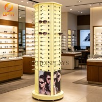 Light Blue Rotating Eyewear Display Rack, Freestanding Floor Stand for Sunglasses & Optical Frames in Retail Stores