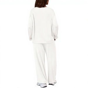 Women's <b>White</b> <b>Long</b> Sleeve Sweater <b>Top</b> Wide Leg Pants Loose Fit Casual Lounge Set O-Neck Knitted Full Length Solid Color 35% - Product Image 4