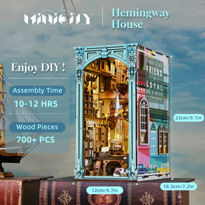 Minicity 3D thu nhỏ bằng gỗ Kệ sách Hemingway nhà Dollhouse cuốn sách Nook với bụi che - Product Image 2