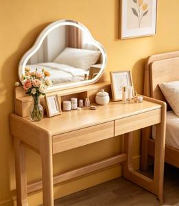 Premium Oak Dressing Table Cloud Shaped LED <b>Light</b> <b>Mirror</b> Double Drawer Bedroom Makeup <b>Vanity</b> Desk - Product Image 1