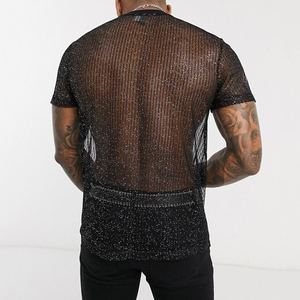 Camicia da <span class=keywords><strong>uomo</strong></span> in stile sottile e traspirante alla moda Nightclub per feste in stile <span class=keywords><strong>abbigliamento</strong></span> in Mesh <span class=keywords><strong>Sexy</strong></span> t-Shirt da <span class=keywords><strong>uomo</strong></span> - Product Image 3