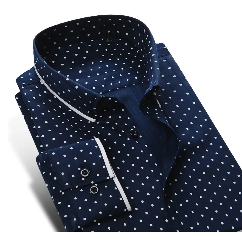 New Design Men Printed Polka Dot 100% Cotton Casual Shirt Long Sleeve Business Shirts
