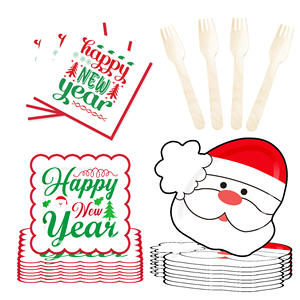 Juego de Vajilla Desechable Personalizado DAMAI para Fiesta de Navidad con Diseños de Gorro de Santa Claus, Platos, Vasos y Servilletas de Papel - Product Image 4