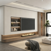 Luxuriöse Architektonische TV-Wand mit Integriertem Kamin Radiales Bogenförmiges Ecksystem Medienwand für Villen