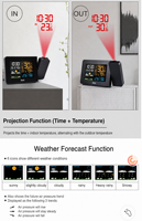 Horloge météo multifonctionnelle intérieure/extérieure avec écran couleur, projection des prévisions météorologiques, horloge électronique