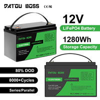 Batterie Solaire Lithium-Ion DATOU BOSS 12V 100Ah LiFePO4 avec BMS 12.8V pour Stockage Domestique à Cycle Profond
