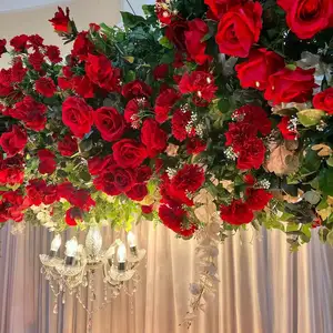customized flower on backdrop wedding floral slik rose arrangement arch frame for luxury wedding decoration