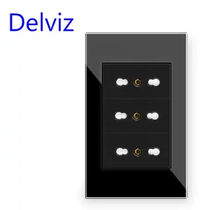 Delviz 120mm*72mm Italian Electric plug Tempered Crystal glass Panel,AC 110V~250V,Italy 16A Power Outlet,IT standard Wall Socket