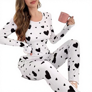 Nuevo Conjunto de Ropa Casual Transpirable para el Hogar, Pantalones de Manga Larga con Estampado de Corazón, Pijamas para Mujer Más Vendidos en Europa y América - Product Image 3