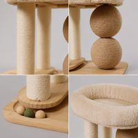 Arbre à chat multi-niveaux avec lit moelleux, poteaux à gratter en sisal et balles, condo en bois pour chat avec circuit de jeu pour chats