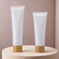 Tubos Cosméticos de Plástico Exprimibles con Tapa de Bambú, Ideales para Crema de Manos y Limpiador Facial, para Viajes, Hogar y Estudio de Belleza