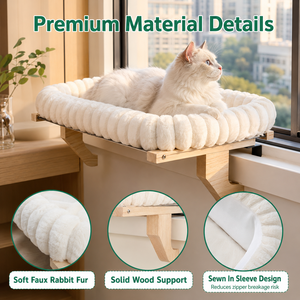 OEM Plateforme de fenêtre pour chat, avec tapis en peluche amovible, structure en bois massif, étagère stable à fixer sur le rebord de fenêtre, pour le repos des chats de grande taille - Product Image 5