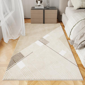 Tapis géométrique moderne rectangulaire antidérapant en fibre de polyester pour la décoration de la maison, chambre à coucher, salon, tapis de sol beige crème à motifs - Product Image 1