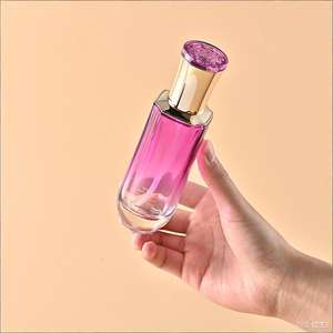 Ensemble de pots et de flacons cosmétiques en verre de luxe, flacon pompe rechargeable, <span class=keywords><strong>dégradé</strong></span> violet pour sérum crème vide avec bouchon fleuri - Product Image 4