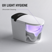 WC intelligent allongé chauffant avec séchage à l'air, fonction lavage féminin, télécommande, à poser au sol, en céramique, design moderne, siphon en P/S