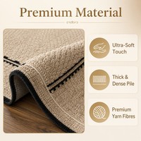 Tapis de salon moderne amovible couleur crème, tapis de zone personnalisé à bordure noire, deux pièces, lavable, antidérapant, insonorisant, en polyester, OEM