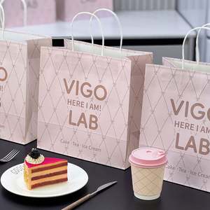 Sacs à emporter en papier kraft biodégradable écologiques personnalisés avec poignées pour articles de boulangerie, emballage de livraison de nourriture - Product Image 2