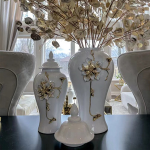MSH vaso di fiori in ceramica goffrata <span class=keywords><strong>fiore</strong></span> di lusso in oro bianco con coperchio - Product Image 1