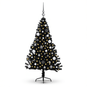 Pre-Lit Artificial Christmas <b>Tree</b> 59.1 In Black PVC With 150 LEDs Warm White <b>Light</b> For Holiday Decoration - Product Image 1